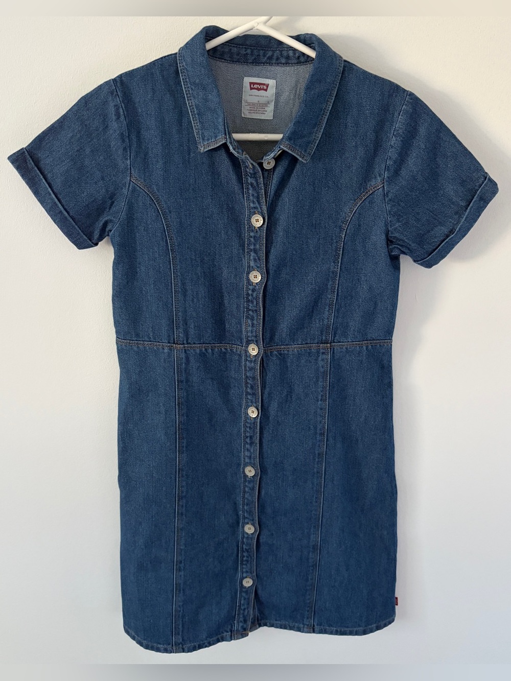 Levi’s Girls Denim Shirt Dress Size L 12-13 Blue Button Front Short Sleeve*83